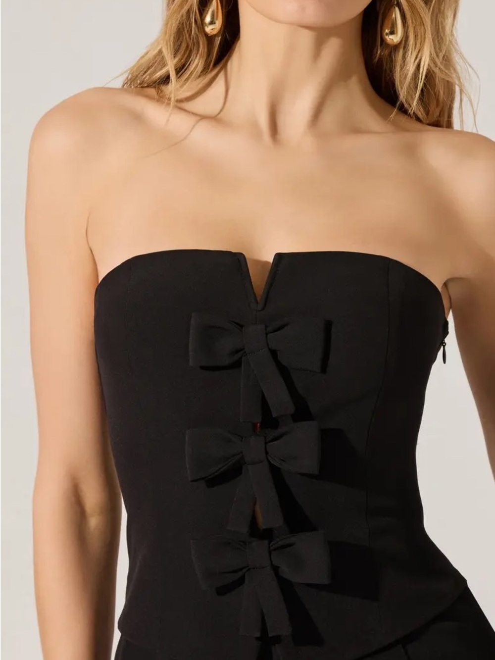 ASTR The Label Black Bow Strapless Corset Top Large